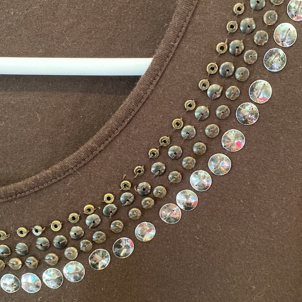 Brown Tee with Embellished Scoopneck - Picture 2 of 2